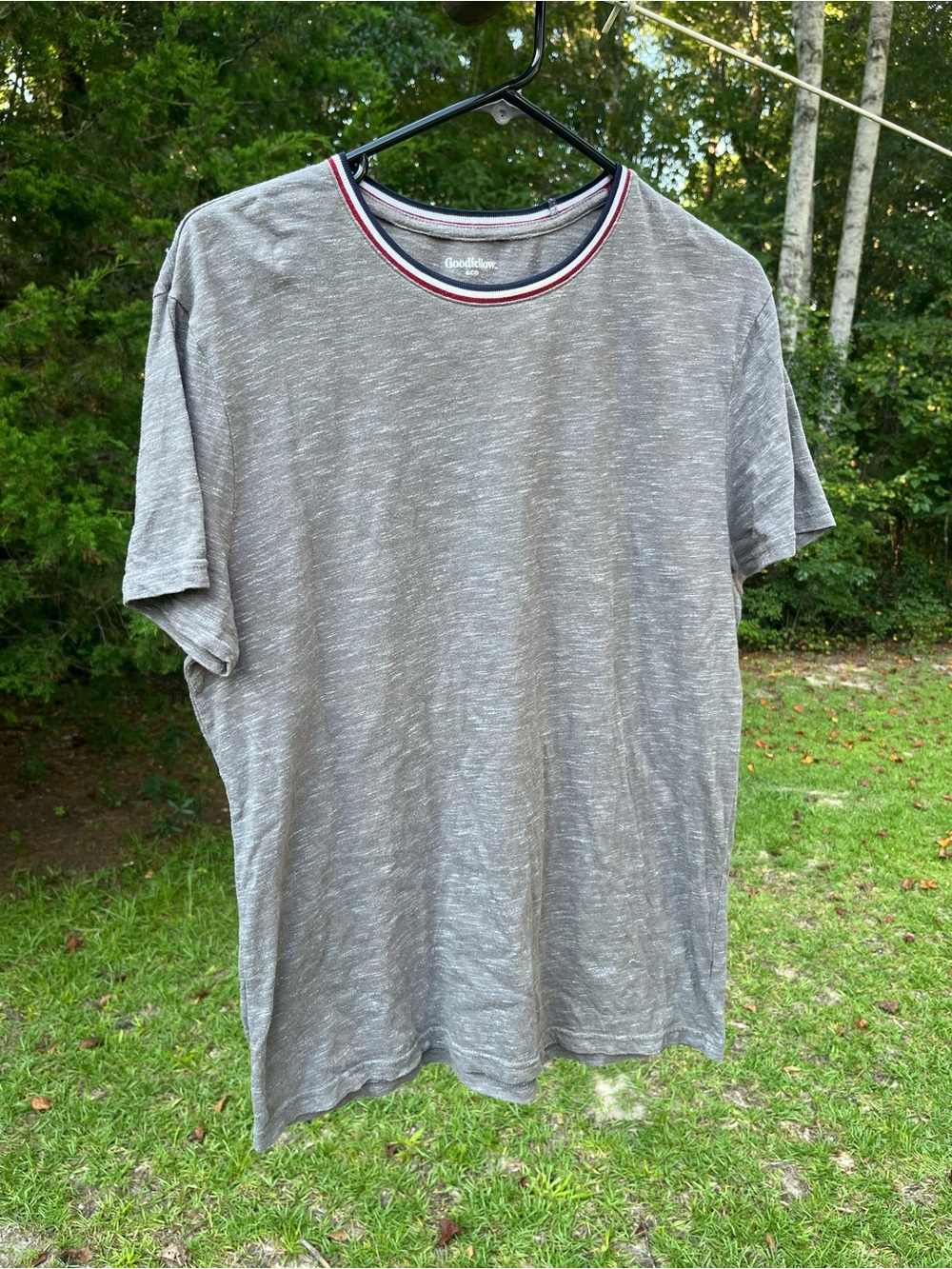 Goodfellow & Co Gray Short-Sleeve Tee with Red & Navy Neck Stripe